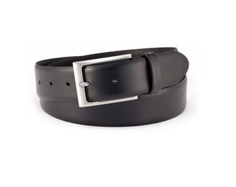 Men's Leather Belts | Black Suit Belt | Satin-Finish Buckle | 3,5 cm Wide (1 3/8") | Firenze Collection