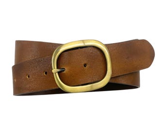 Women belt leather belt full cowhide jeans belt with antique brass buckle width 4cm
