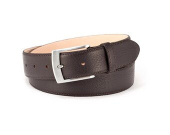 Men's Leather Belts | Elegant Men's Belt | Satin-Finish Buckle | Width: 3.5 cm | Deer Leather dark brown