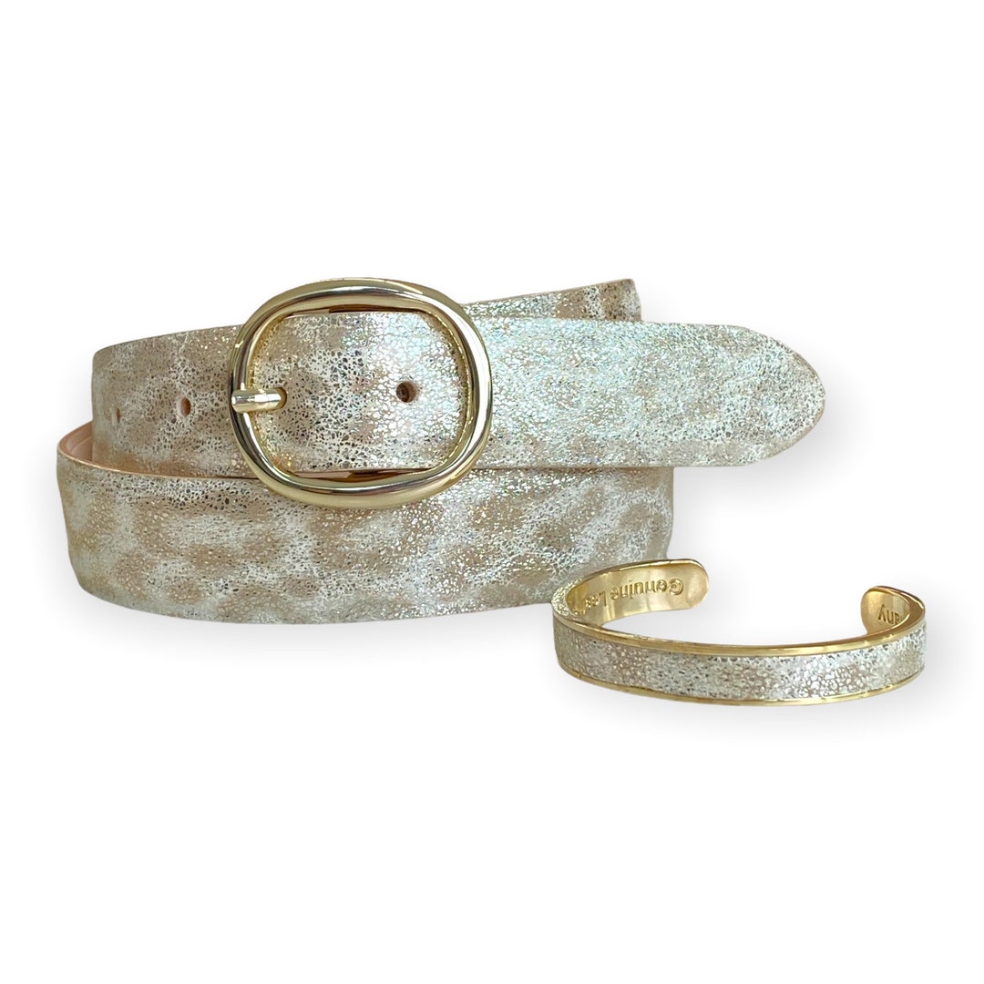 Ladies Belt Gold Metallic Leather Belt With Gold Buckle Leo  display picture 2