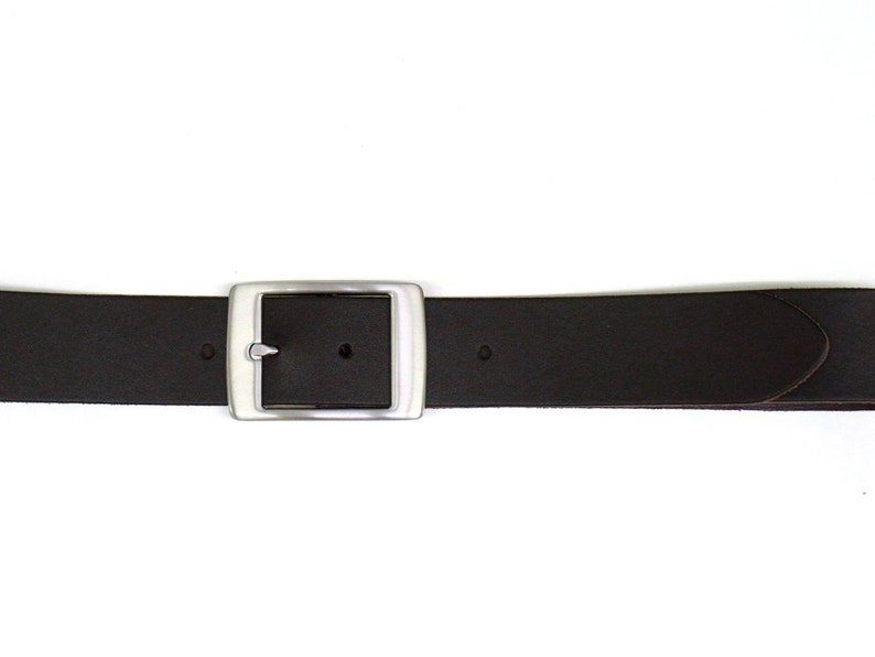 Black leather belt women jeans belt with flat silver buckle Etsy