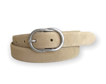 Ladies belt suede soft cowhide buckle in old silver WIDTH 2.5cm