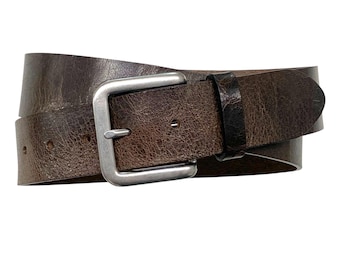 Men's Leather Belt | Jeans Belt | Vintage Buffalo Leather | Antique Silver Belt Buckle | Width 4 cm (1 1/2") | Buffalo Collection Vulcano