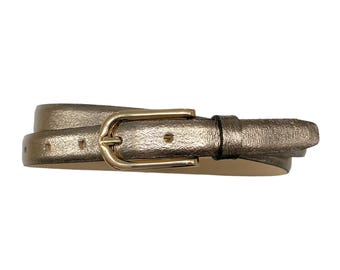 narrow ladies belt metallic gold silver platinum leather belt ladies belt width 2cm