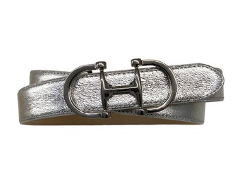 silver ladies belt metallic leather belt width 3cm