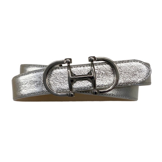 Silver Ladies Belt Metallic Leather Belt Width 3cm - Etsy display picture 3