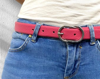 Ladies belt nappa leather narrow leather belt ladies belt buckle silver