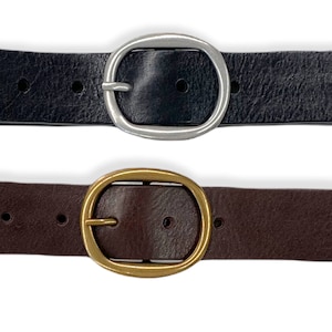 Women’s belt made of full cow leather with roundish old brass buckle real leather belt handmade