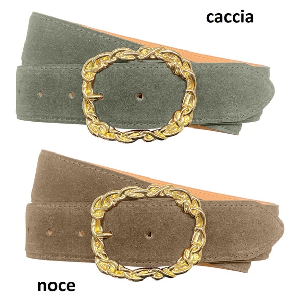 Leather belt with gold decorative buckle Women's belt made of suede / Design: Ronja Belt, Styling Suede