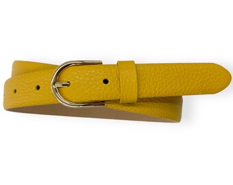 Ceinture femme ceinture en cuir cuir nappa jaune fermoir rond LARGEUR 2,5 cm