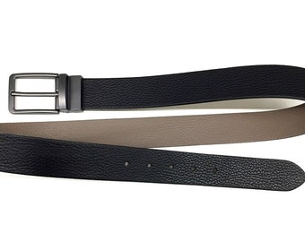 Reversible Belt black taupe mens leather belt grainy leather belt