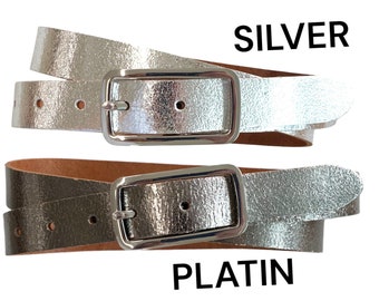 Leather belt women's metallic silver platinum women's belt with belt buckle silver belt width 2.5cm