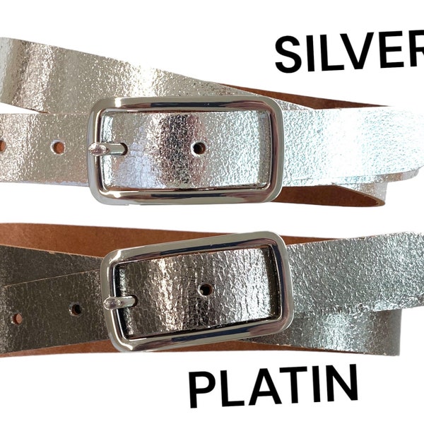 Leather belt women's metallic silver platinum women's belt with belt buckle silver belt width 2.5cm