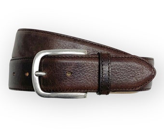 Dark brown leather belt vintage jeans belt made of soft fullgrain leather with antique silver buckle