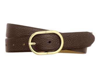 Ladies' belt cowhide belt made of soft nappa leather oval gold satin belt buckle belt made to measure width 3cm