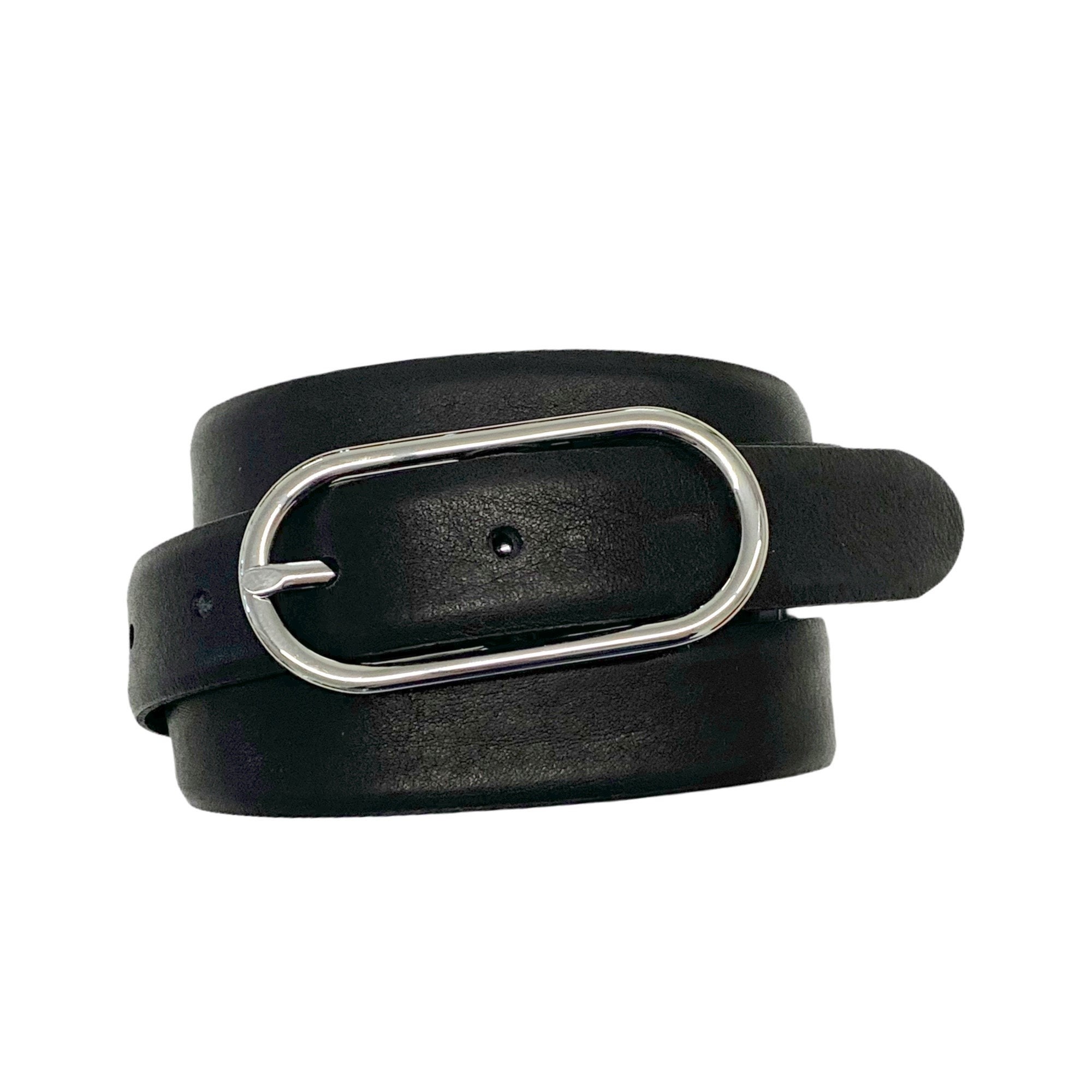 Smooth Black Leather Belt Women Silver Tone Oval Clasp Buckle Adjustable 26 - 43 oval buckle belt in smooth leather in Black | Saint Laurent  main image 4