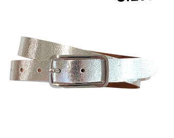 Leather belt women&#39;s metallic silver platinum women&#39;s belt with belt buckle silver belt width 2.5cm