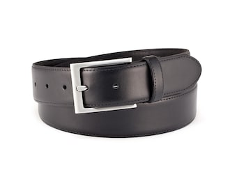 Men's Leather Belts | Black Suit Belt | Satin-Finish Buckle | 3,5 cm Wide (1 3/8") | Firenze Collection