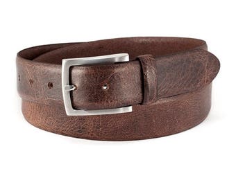 Men's Leather Belts | Jeans Belts in Rustic Buffalo Leather | Brushed Belt Buckle | Width: 3.5 cm (1 3/8") | Vintage Collection