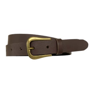 leather belt dark brown with antique brass buckle narrow ladies belt made of smooth brown leather width 2.5cm belt made to measure