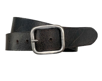 Leather belt “Men's vintage” jeans belt full cowhide leather belt buckle old silver 4cm width
