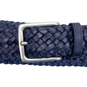 Leather belt braided belt dark blue braided men&#39;s belt full cowhide width 3.5cm
