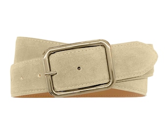 Leather belt ladies belt suede leather buckle gold / Design: Gina Belt, Styling Suede