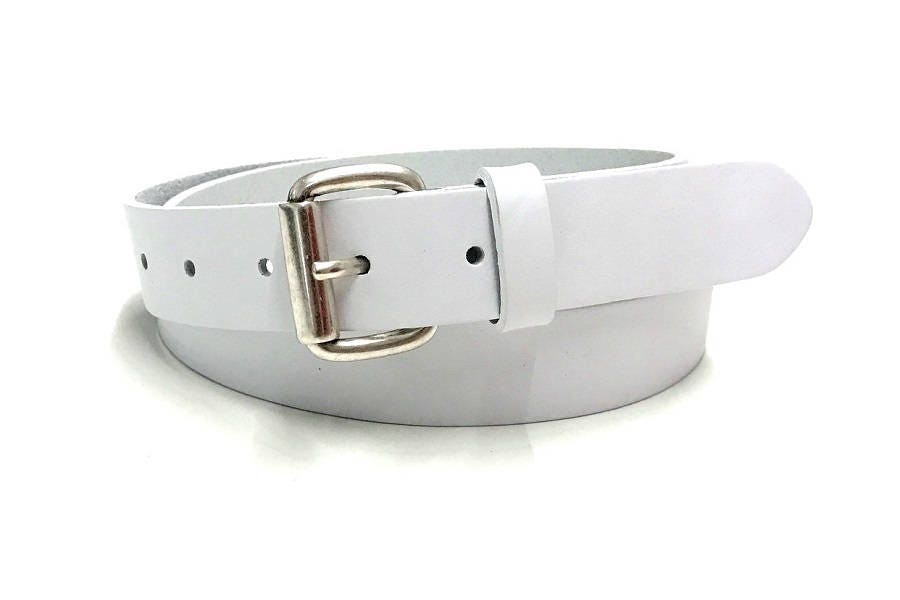 White Leather Belt Jeans Belt Silver Buckle Fullgrain Leather | Etsy