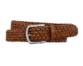 Flechtgürtel Herren | Ledergürtel casual | Gürtelschnalle Altsilber | Breite 3,5cm (1 3/8") | Stufenlos verstellbar