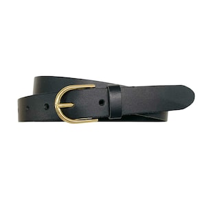 black leather belt with fine gold buckle narrow ladies belt made of smooth black leather width 2.5cm belt made to measure