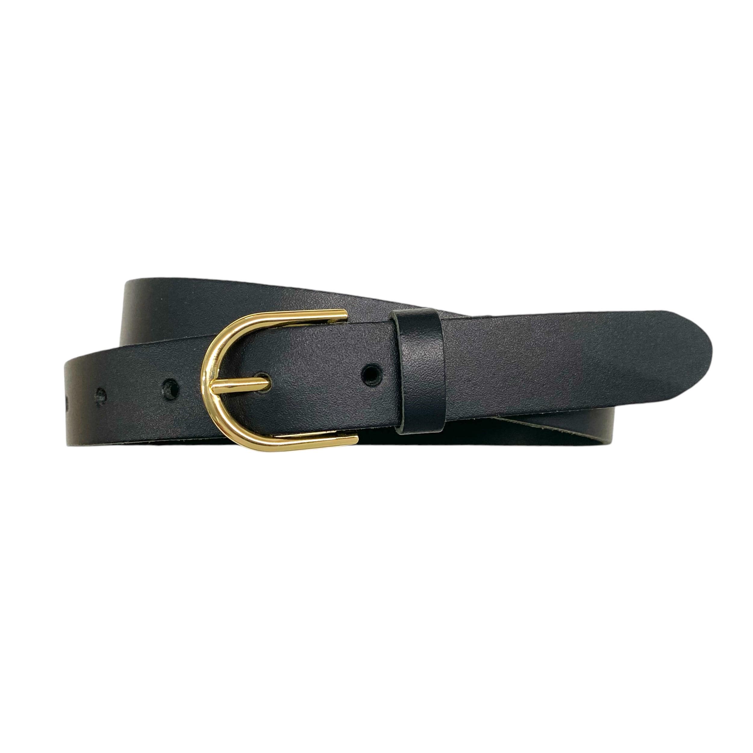 Black Leather Belt With Fine Gold Buckle Narrow Ladies Belt 