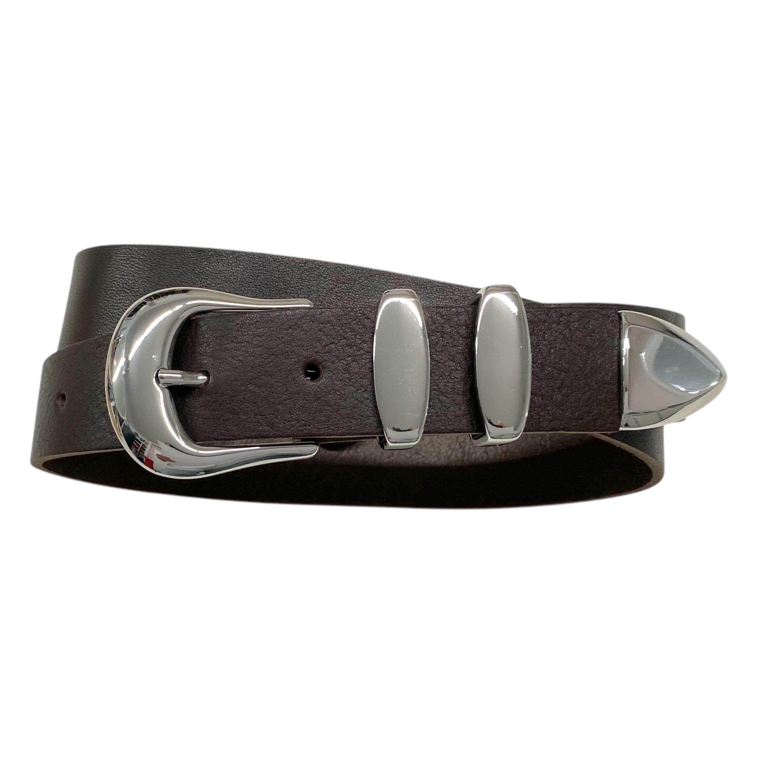 Leather Belt Ladies Belt Black Silver Buckle Jeans Belt Belt 