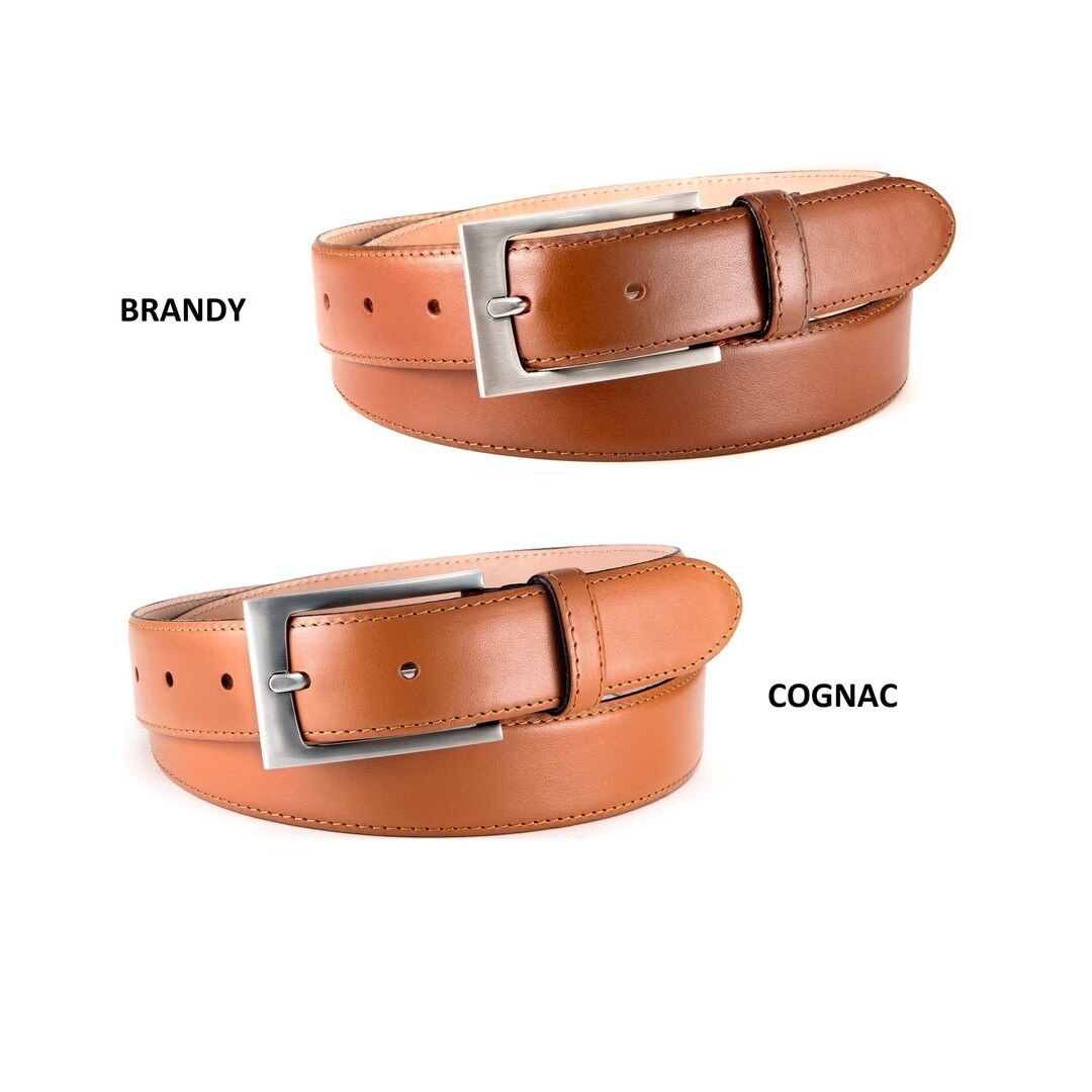 Men s Belt Leather Cognac Elegant Classic Leather Belt for Business Wedding 3cm Width Belt Buckle Satin Finish Etsy