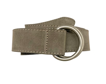 Mens Belt | D-ring belt suede leather men's belt | matte silver rings | width 3.5 cm (1 3/8") | Suede Collection