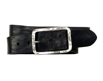 Leather belt “Men&#39;s vintage” jeans belt full cowhide leather belt buckle old silver 4cm width