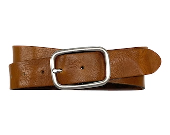 Orange Womens Wide Leather Belt for Jeans 4.0 Cm Silver  display picture 1