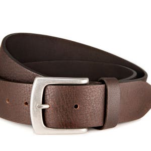 Leather belt dark brown buffalo leather antique silver buckle image 1
