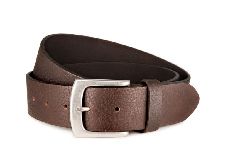 Leather belt dark brown buffalo leather antique silver buckle image 1