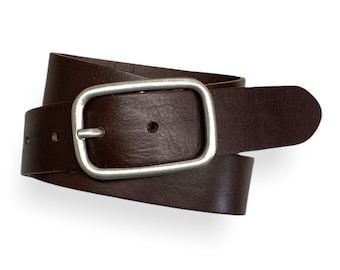 Leather belt jeans belt ladies belt with flat old silver buckle chrome free full cowhide leather