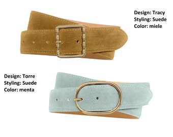 Leather belt ladies belt suede leather buckle gold / Design: Gina Belt, Styling Suede