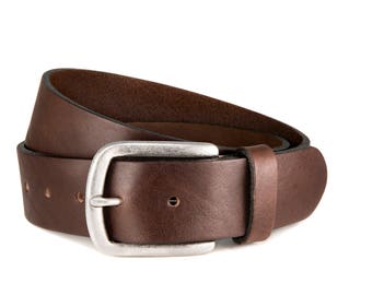 Men's Leather Belts | Jeans Belts Made of Full-Grain Cowhide | Antique Silver Belt Buckle | Width 4 cm (1 1/2") | Volanato Collection