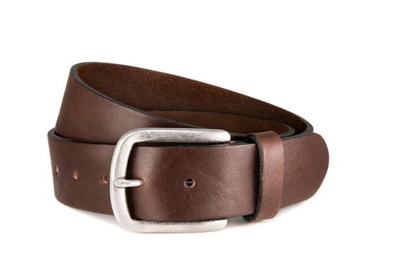 Leather Belt Dark Brown Thick Waxed Leather Antique Silver  display picture 2