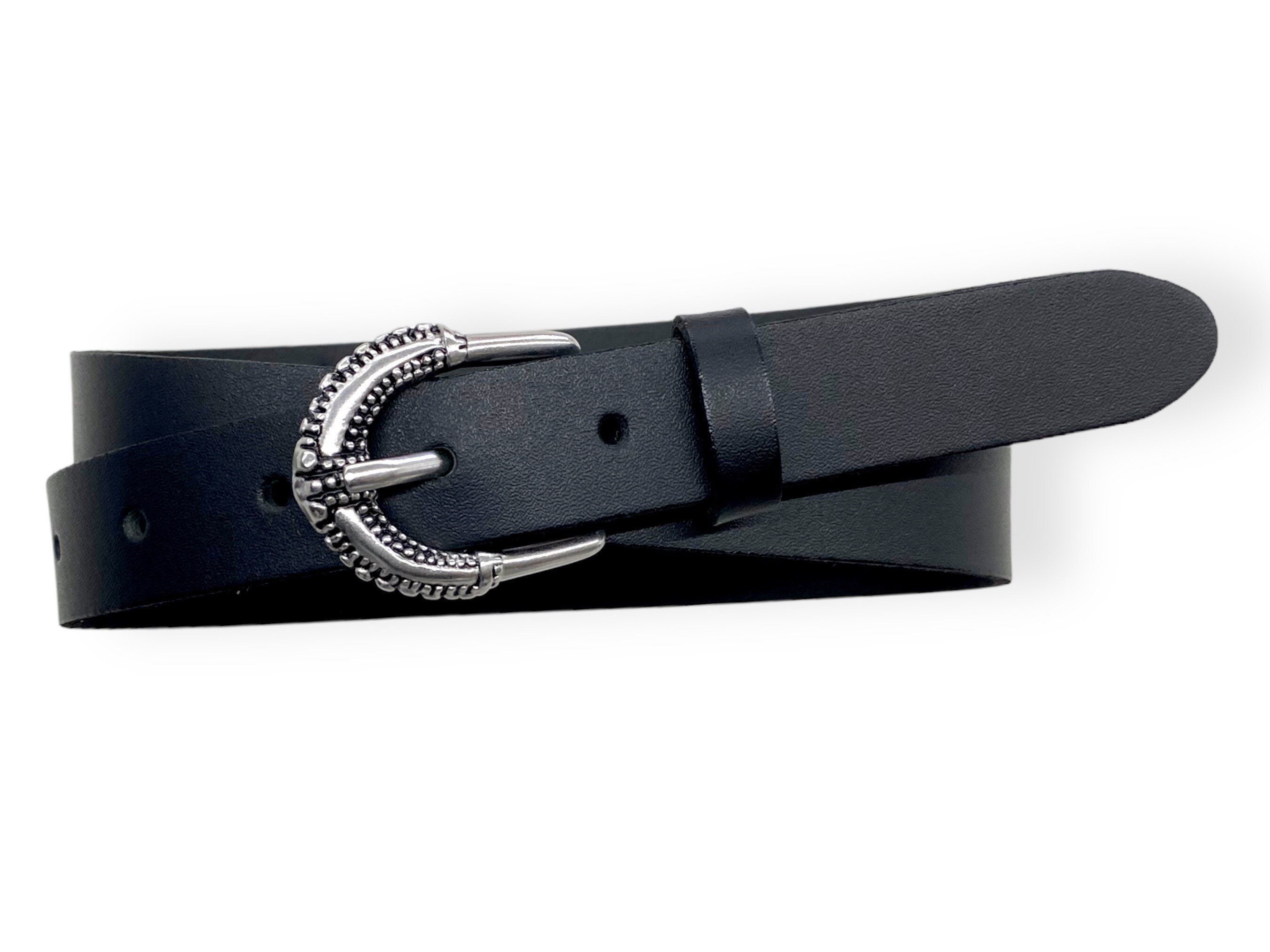 FOOTJOY Women’s Black Leather Belt Silver Tone Solid Brass Buckle Made in Italy Footjoy Womens Golf Belt Sz M Brown Leather Silver Concho  main image 3