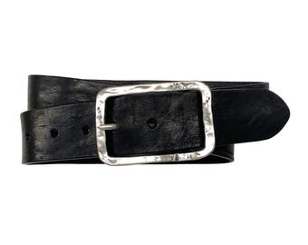 Men's Leather Belts | Vintage Leather Jeans Belts | Antique Silver Belt Buckle | Width 4 cm (1 1/2") | Vintage Collection