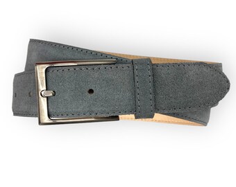 Men's Leather Belts | Jeans Belts | brushed silver Belt Buckle | Width 3.5 cm (1 3/8" ) | Suede Collection