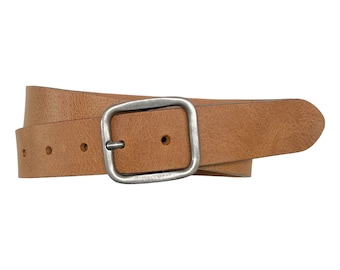 Men's Leather Belt | Sturdy Jeans Belt | Antique Silver Belt Buckle | Width 3.5 cm (1 3/8") | Buffalo Collection Bandit