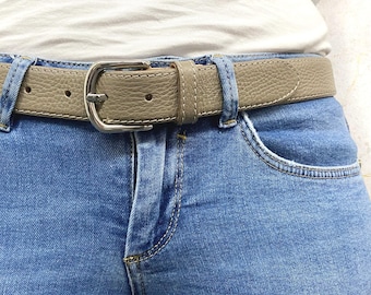 Leather belt taupe grey women belt cow leather pebble grain belt real nappa leather jeans belt