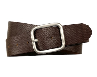 Men's Leather Belts | Braided-Embossed Jeans Belt | Antique Silver Belt Buckle | Width 4 cm (1 1/2") | Bufallo Collection - Cuba