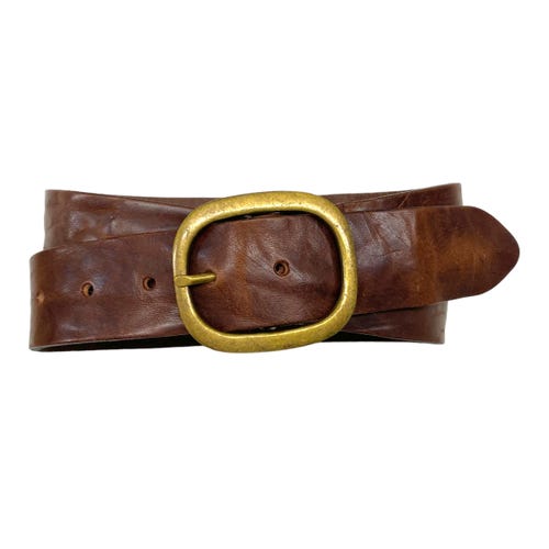 Leather Belt Olive Ladies Belt Suede Oval Buckle in Gold  display picture 1
