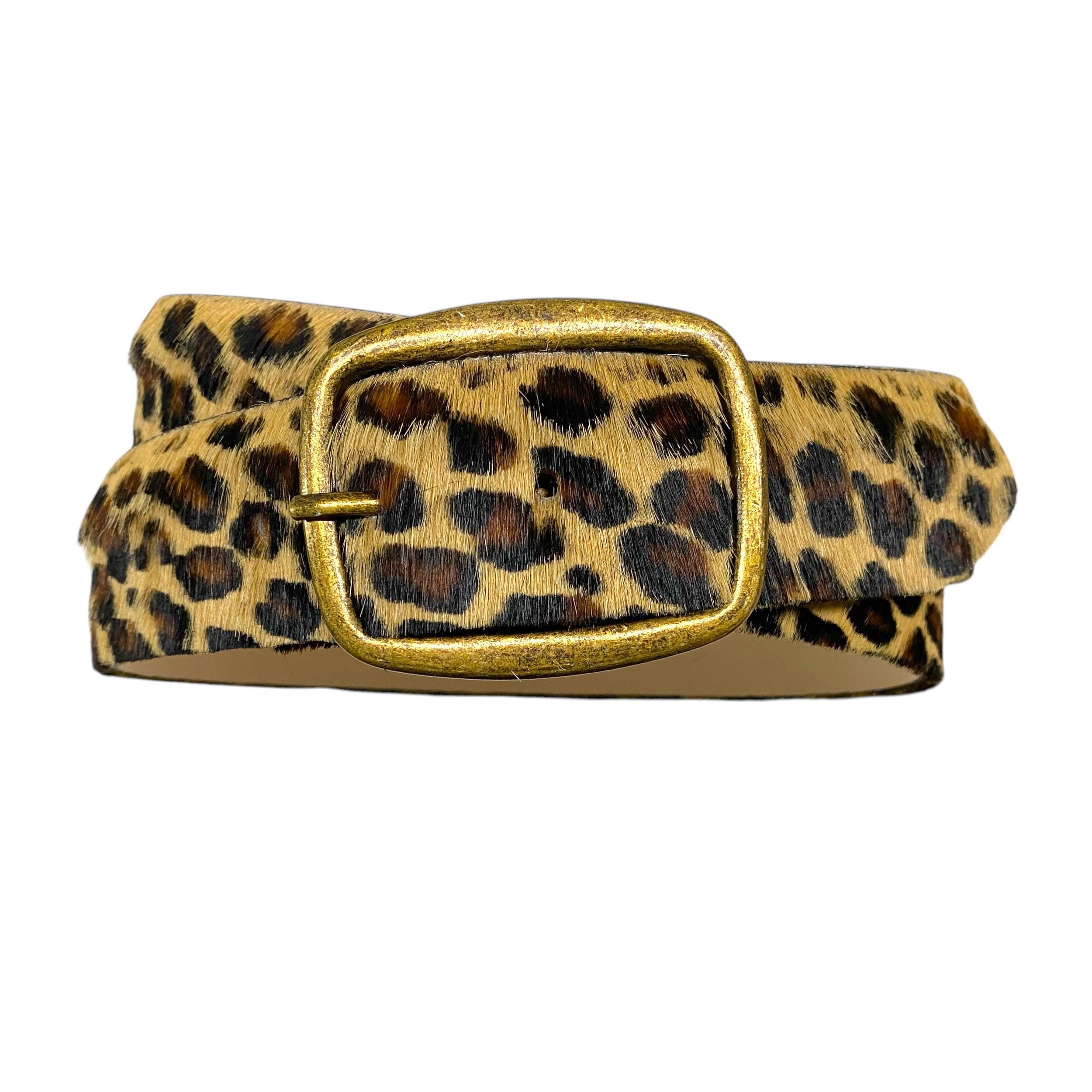Y2K Leopard Print Belt – Grunge Animal Print Faux Fur Belt